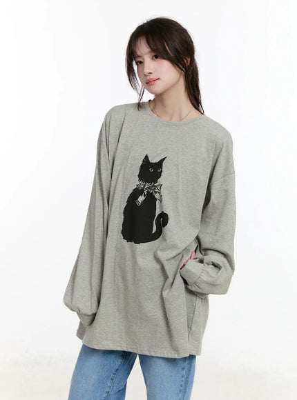 oversized-graphic-long-sleeve-tee-cm505 / Gray