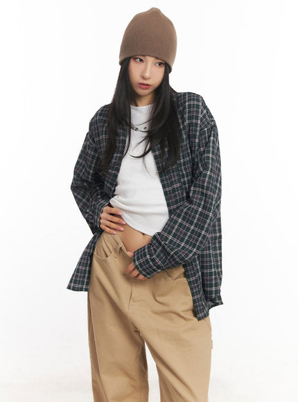 oversize-checkered-collared-shirt-ca504 / Green