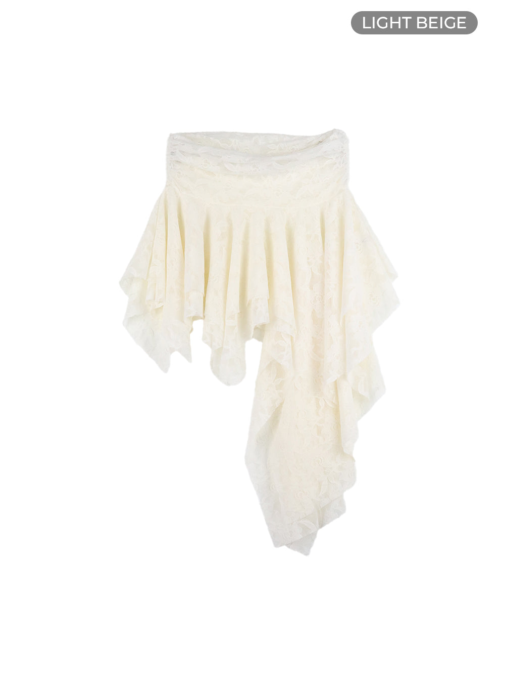 lace-ruffle-asymmetrical-mini-skirt-cy408 / Light beige