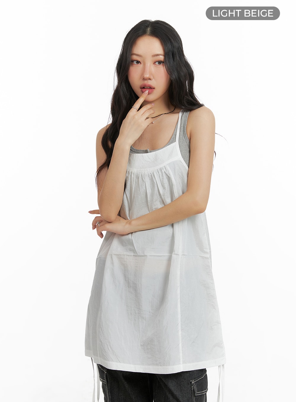 side-drawstring-cami-mini-dress-cm425 / Light beige