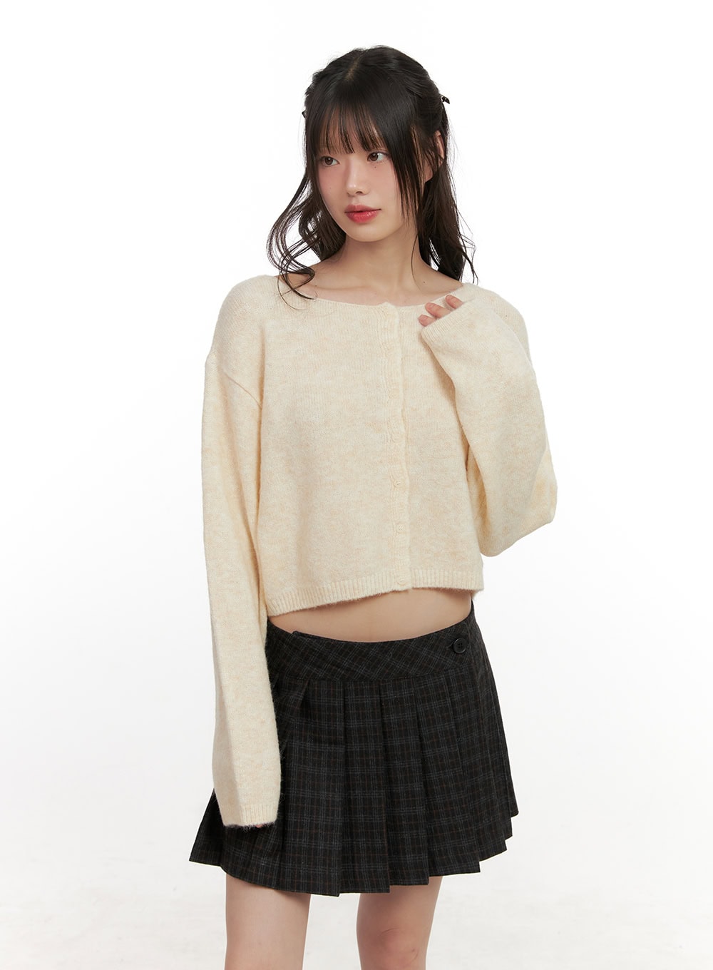 Boat-Neck Buttoned Knit Cardigan CJ501