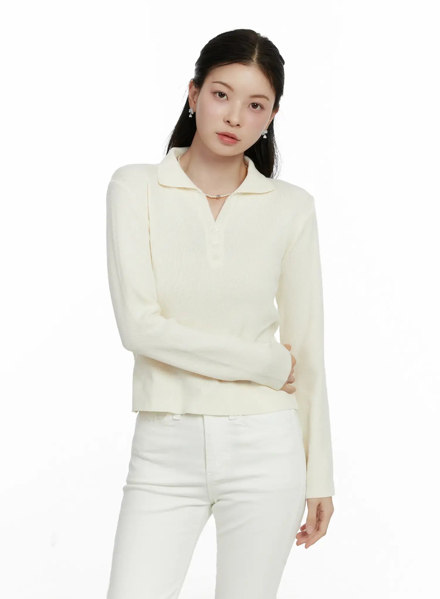 elegant-collar-knit-top-f502 / Light beige