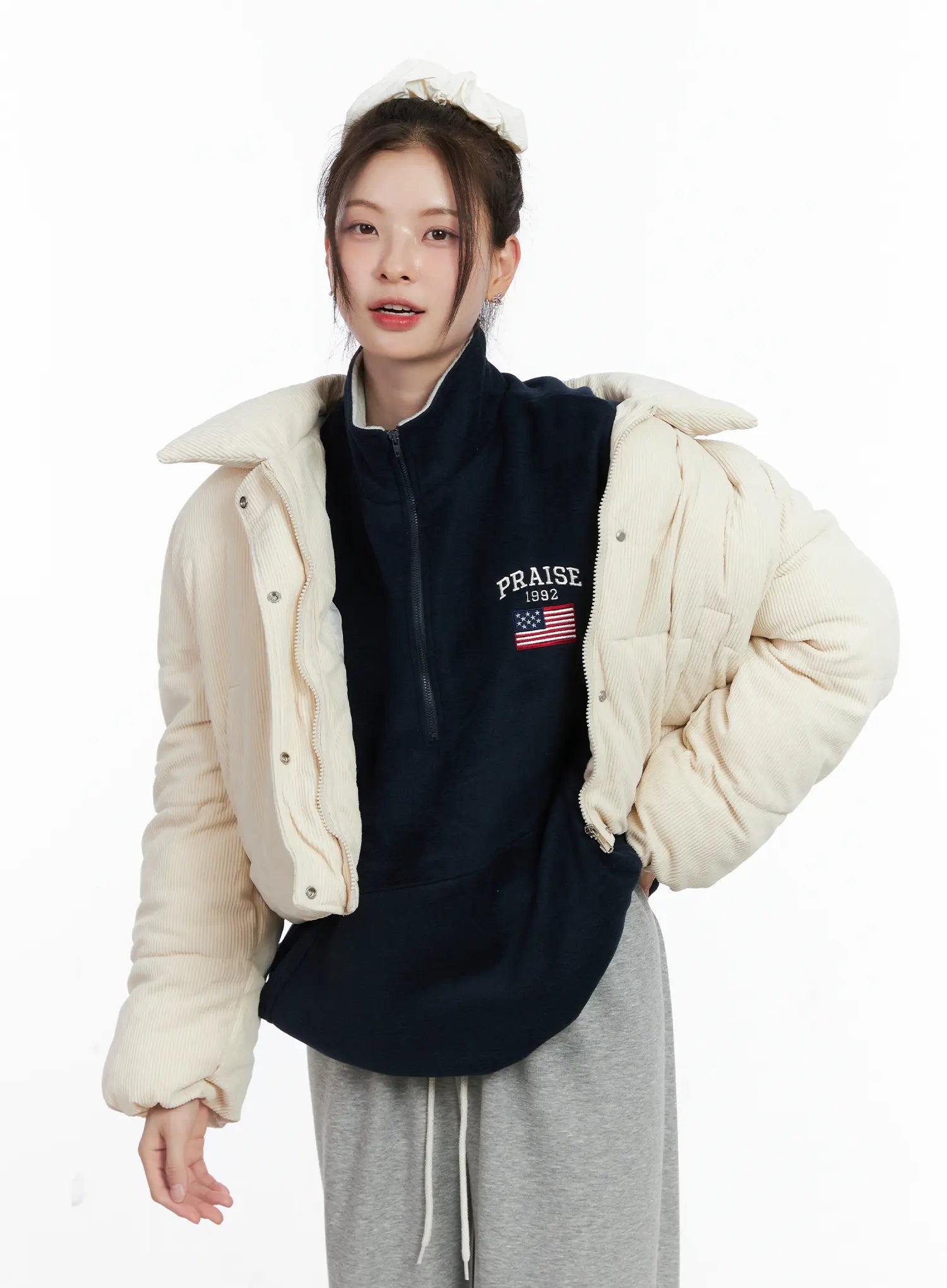 cozy-corduroy-puffer-jacket-cn512 / Light beige