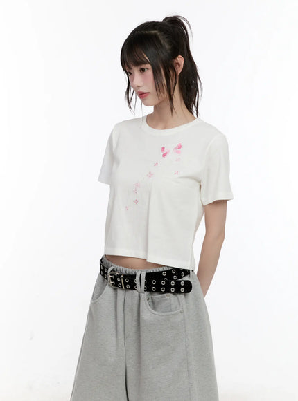 embroidered-butterfly-baby-crop-tee-cl507 / White