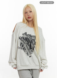 comfy-graphic-print-sweatshirt-cs426 / Light beige