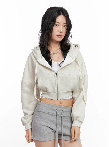 basic-cropped-zip-hoodie-co507 / Light beige
