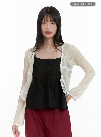 lace-hem-cardigan-cl412 / Light beige