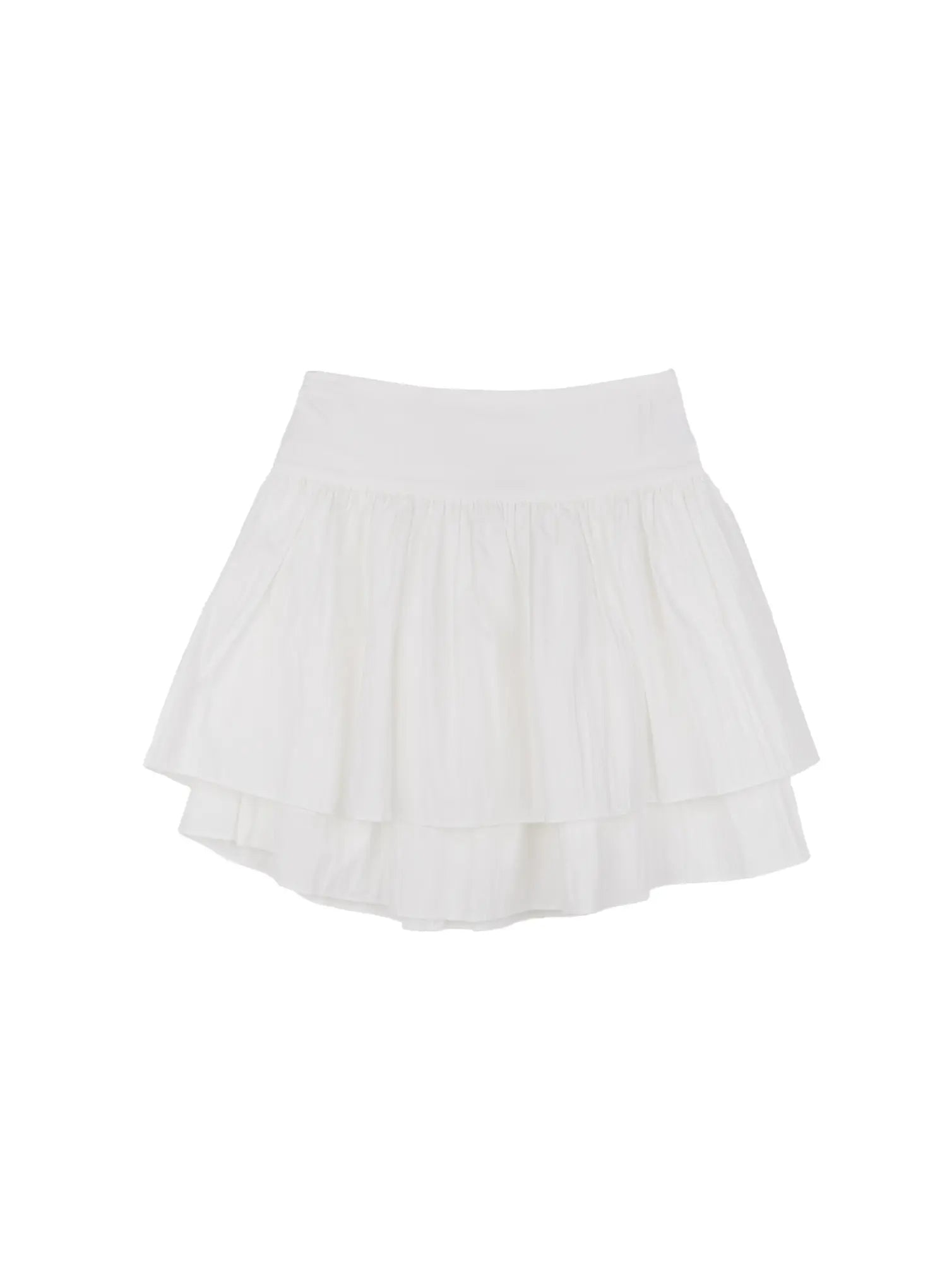 shirred-ruffle-mini-skirt-cu525 / White