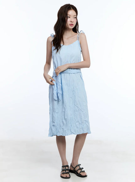 shoulder-tie-cami-midi-dress-cu513 / Light blue