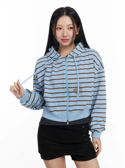 striped-embroidered-cropped-hoodie-cj514 / Light blue
