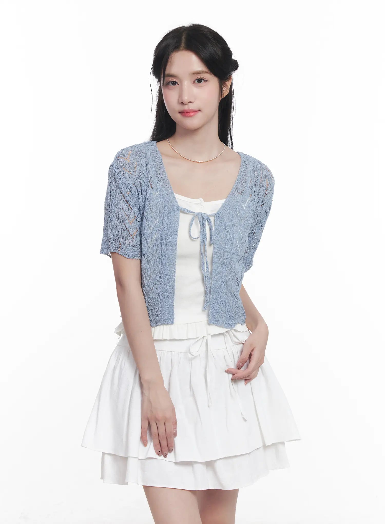 sheer-short-sleeve-cardigan-cu523 / Light blue