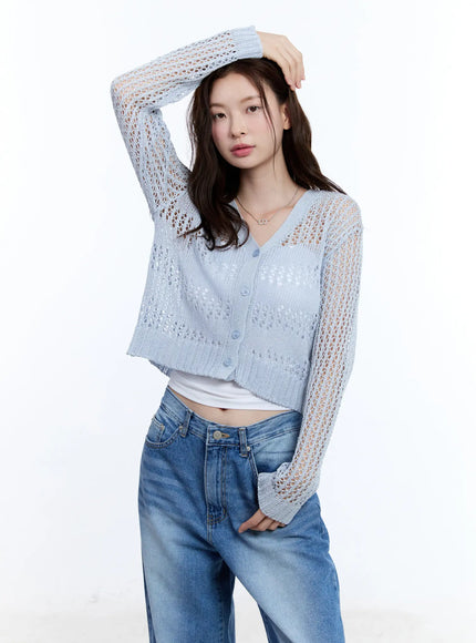 v-neck-buttoned-sweater-cardigan-cu513 / Light blue