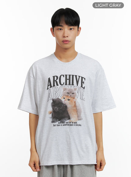 mens-graphic-round-neck-short-sleeve-t-shirt-cl429 / Light gray