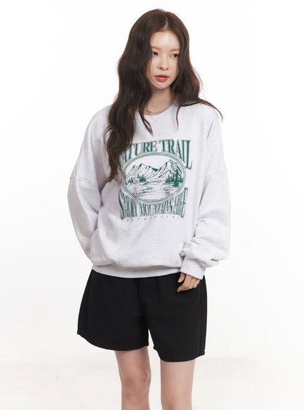 nature-graphic-oversize-sweatshirt-ca501 / Light gray