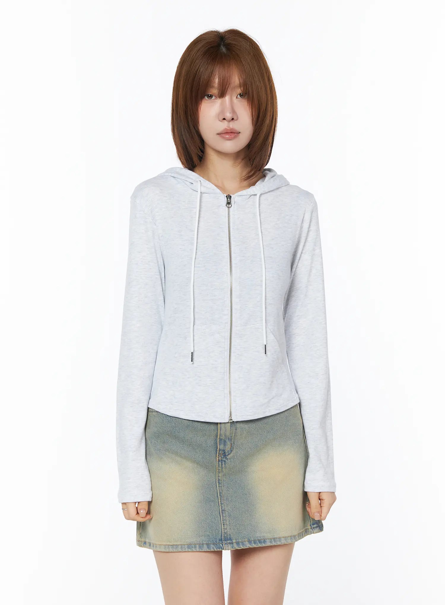 slim-fit-zip-up-hoodie-cy527 / Light gray