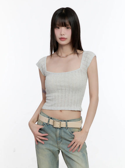 square-neck-cap-sleeve-crop-top-cl504 / Light gray