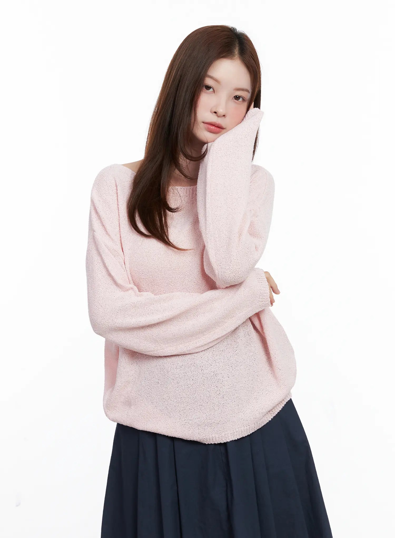 loose-fit-boat-neck-pullover-knit-cg520 / Light pink