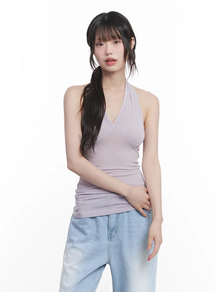 sheer-halter-neck-tank-cu519 / Light purple