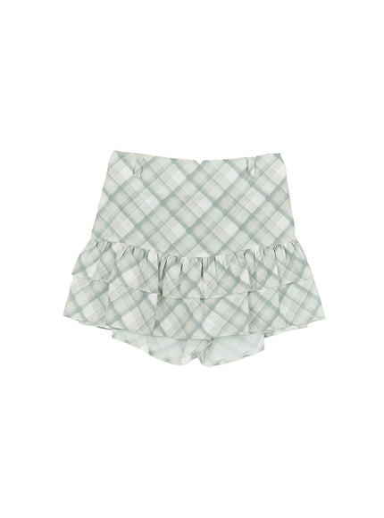 frill-plaid-print-mini-skirt-cy521 / Mint
