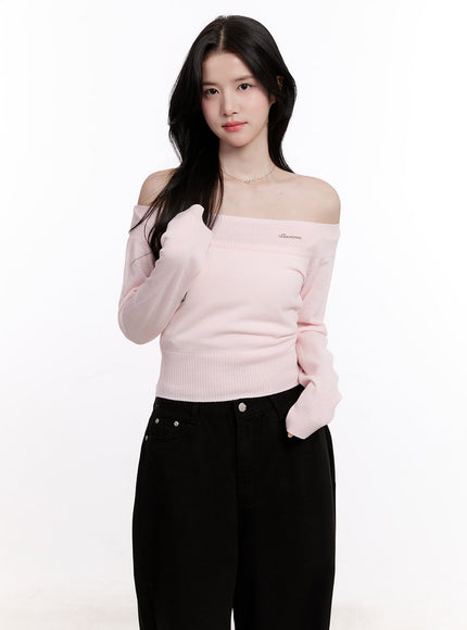 elegant-off-shoulder-crop-sweater-cm527 / Pink