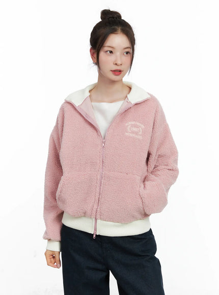 unique-high-neck-fleece-zip-up-cn519 / Pink
