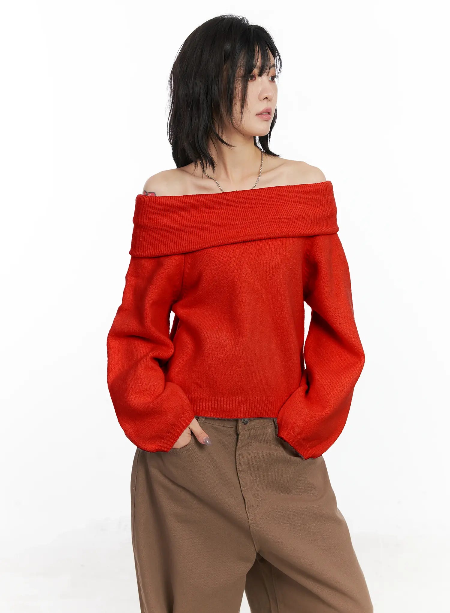 Cozy Off-Shoulder Knit Sweater CN528