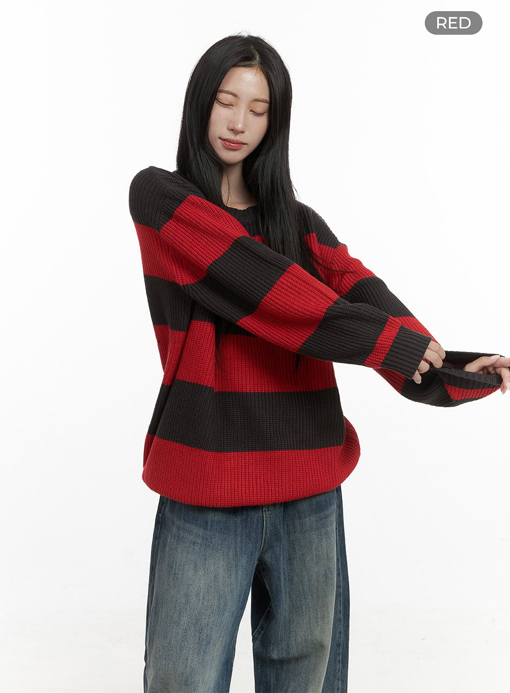 mixed-color-striped-oversize-knit-cs430 / Red