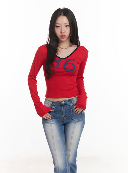 casual-long-sleeve-crop-top-ca530 / Red