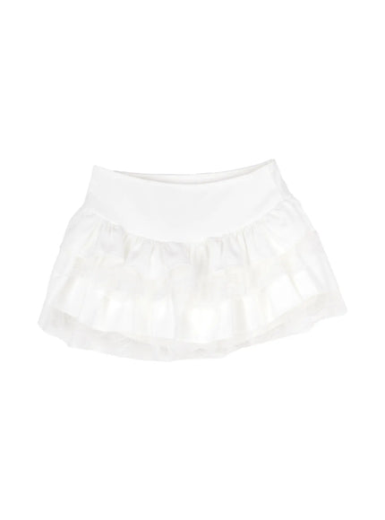 tiered-lace-ruffle-mini-skirt-cy514 / White