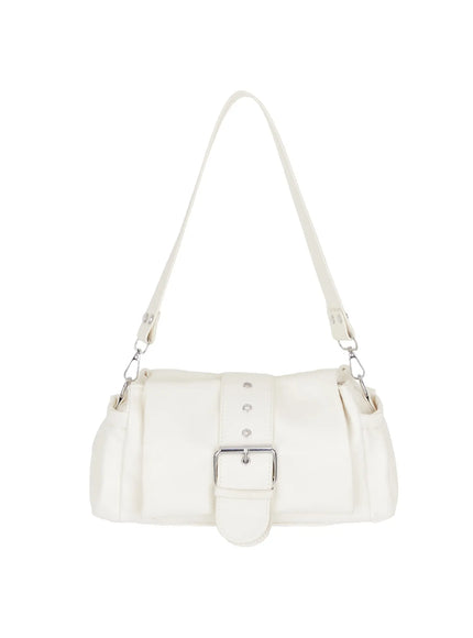 faux-leather-buckle-shoulder-bag-cm520 / Light beige