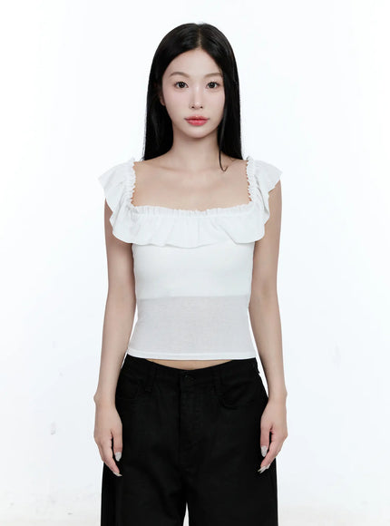 ruffle-detail-square-neck-top-cg507 / White