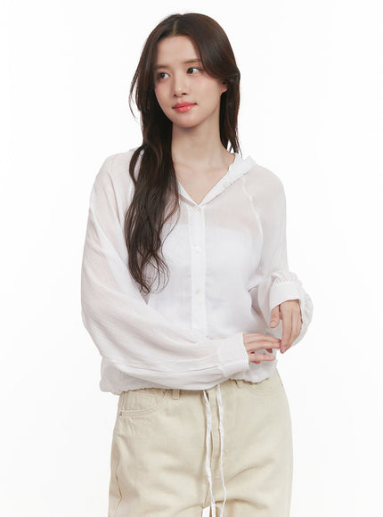 Sheer Hooded Button-Up Blouse CJ515