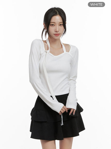 sleek-strap-slim-long-sleeve-crop-top-cs430 / White