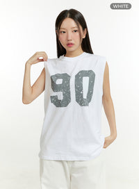 lettering-oversize-cotton-sleeveless-top-cu428 / White
