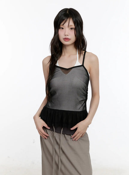 sheer-ruffle-detail-tank-cl507 / Black