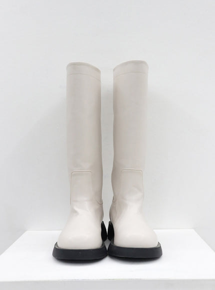 Basic Round Toe Wide Long Boots OS19