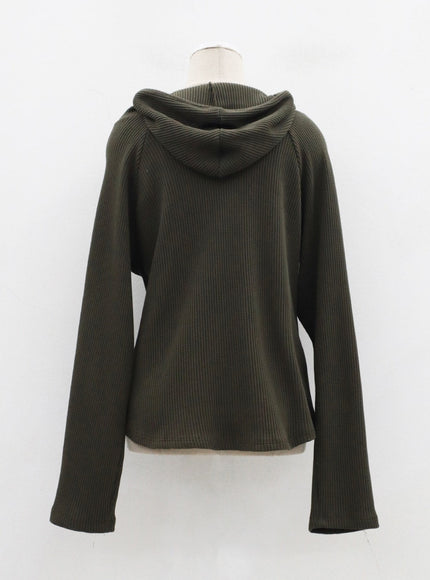 Side Button Detail Knit Hoodie CJ318