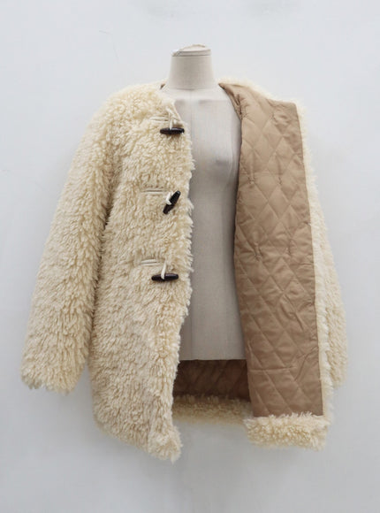 Faux Fur Button Midi Coat CJ302