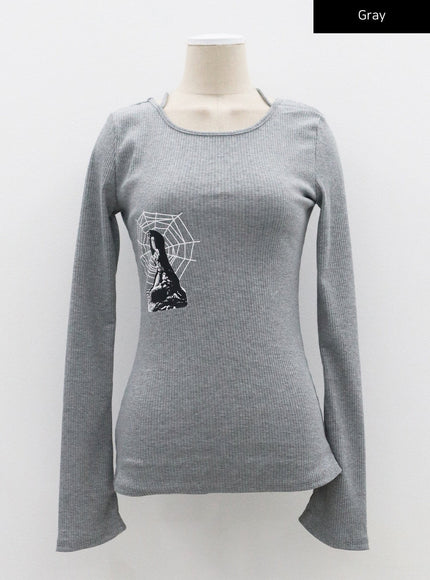 Graphic Ribbed Knit Top CF309