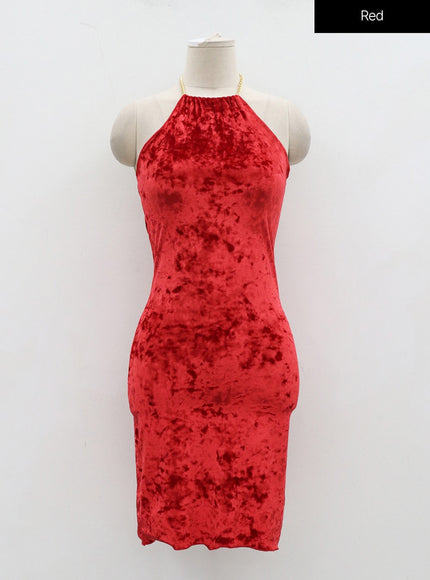 Velvet Sleeveless Neck Chain Mini Dress BD23