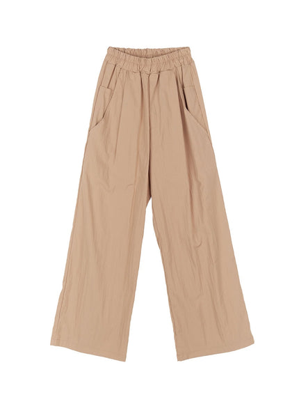 wide-fit-pintuck-nylon-trousers-cy512 / Beige