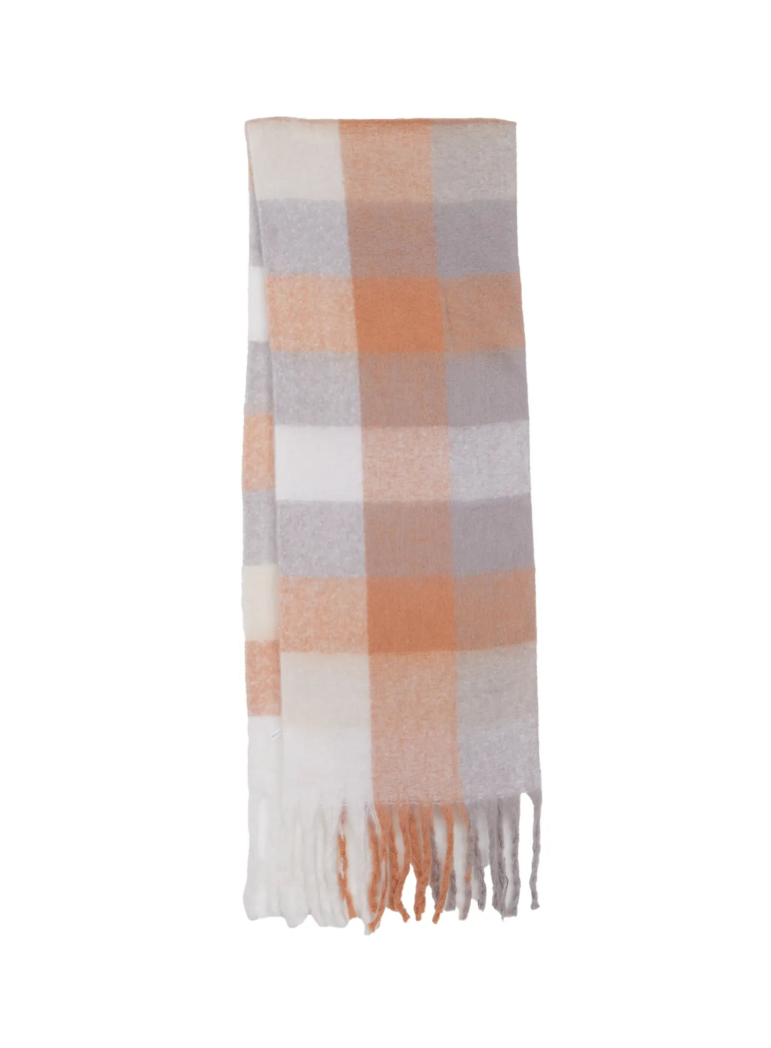 checked-wide-long-scarf-cn513 / Beige