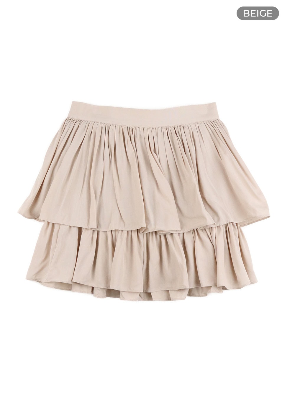 solid-ruched-ruffle-hem-mini-skirt-oy421 / Beige