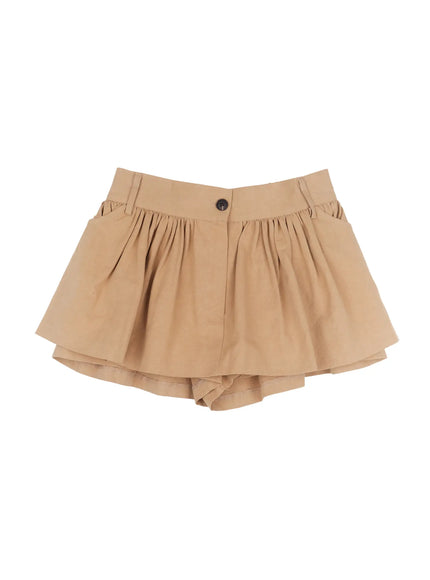 Chic Pleated Mini Skort with Elastic Waistband CJ526