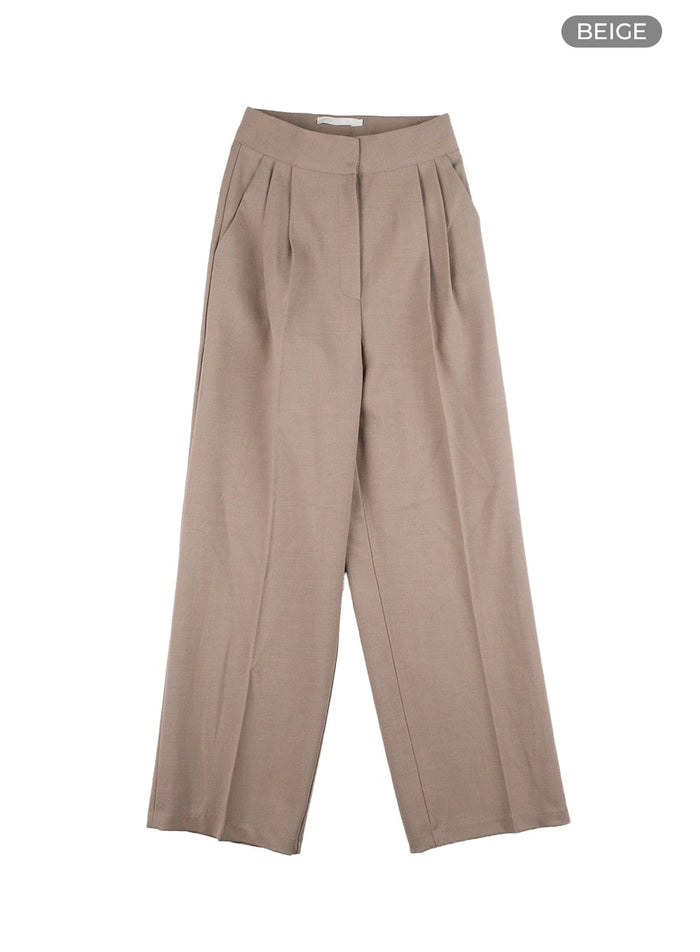 pintuck-wide-tailored-pants-ca409 / Beige