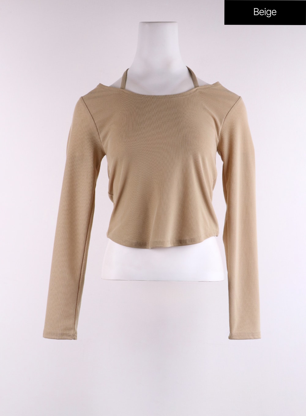 halter-neck-long-sleeve-top-cf401 / Beige