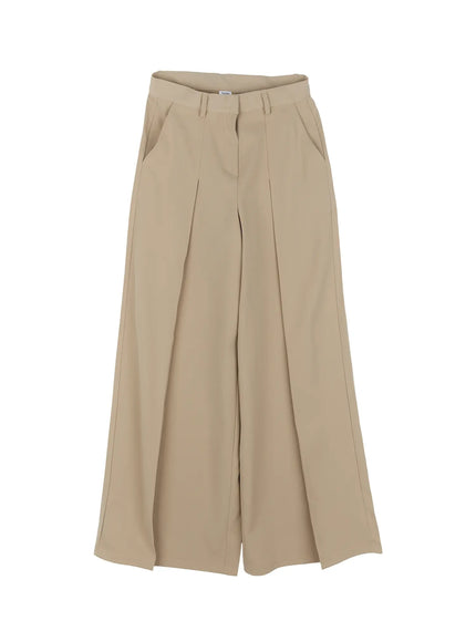 wide-leg-pleated-slacks-cl530 / Beige