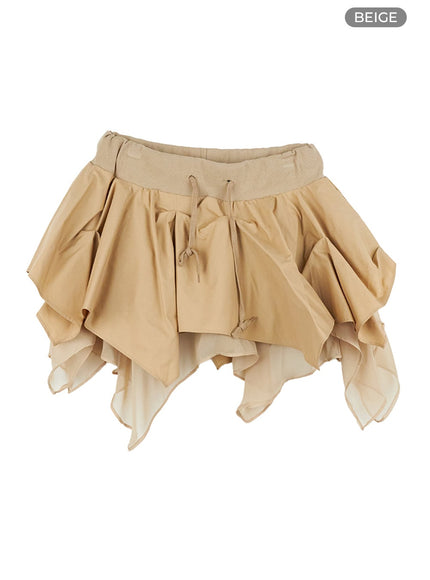 ruffle-banded-mini-skirt-cg401 / Beige