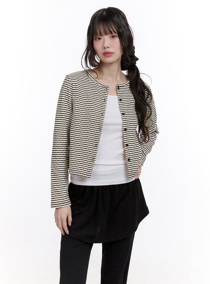 buttoned-stripe-polka-dot-cardigan-cf512 / Beige
