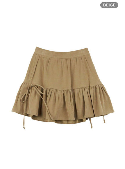 ribbon-flare-mini-skirt-oo421 / Beige